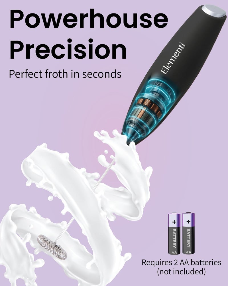 Elementi Drink Mixer Handheld - Electric Stirrer and Powerful Protein Powder Mixer Wand, Easy-to-Use Mini Frother Wand for Quick Delicious Cocktails, Milk Frother and Coffee Stirrers (Black) - Image 3